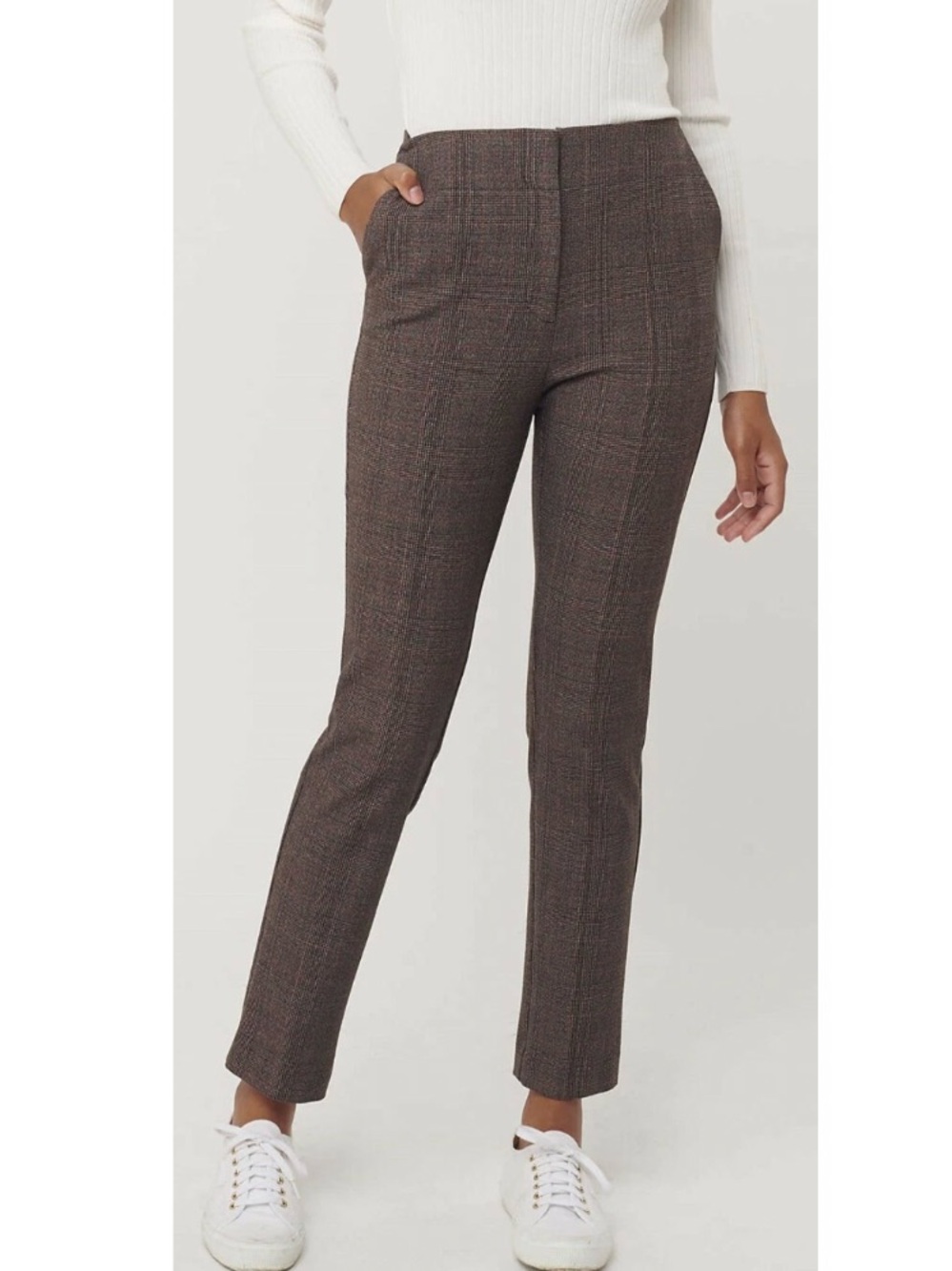 NWT Ann Taylor LOFT Houndstooth Plaid High Rise Slim Straight Trouser Pant 8